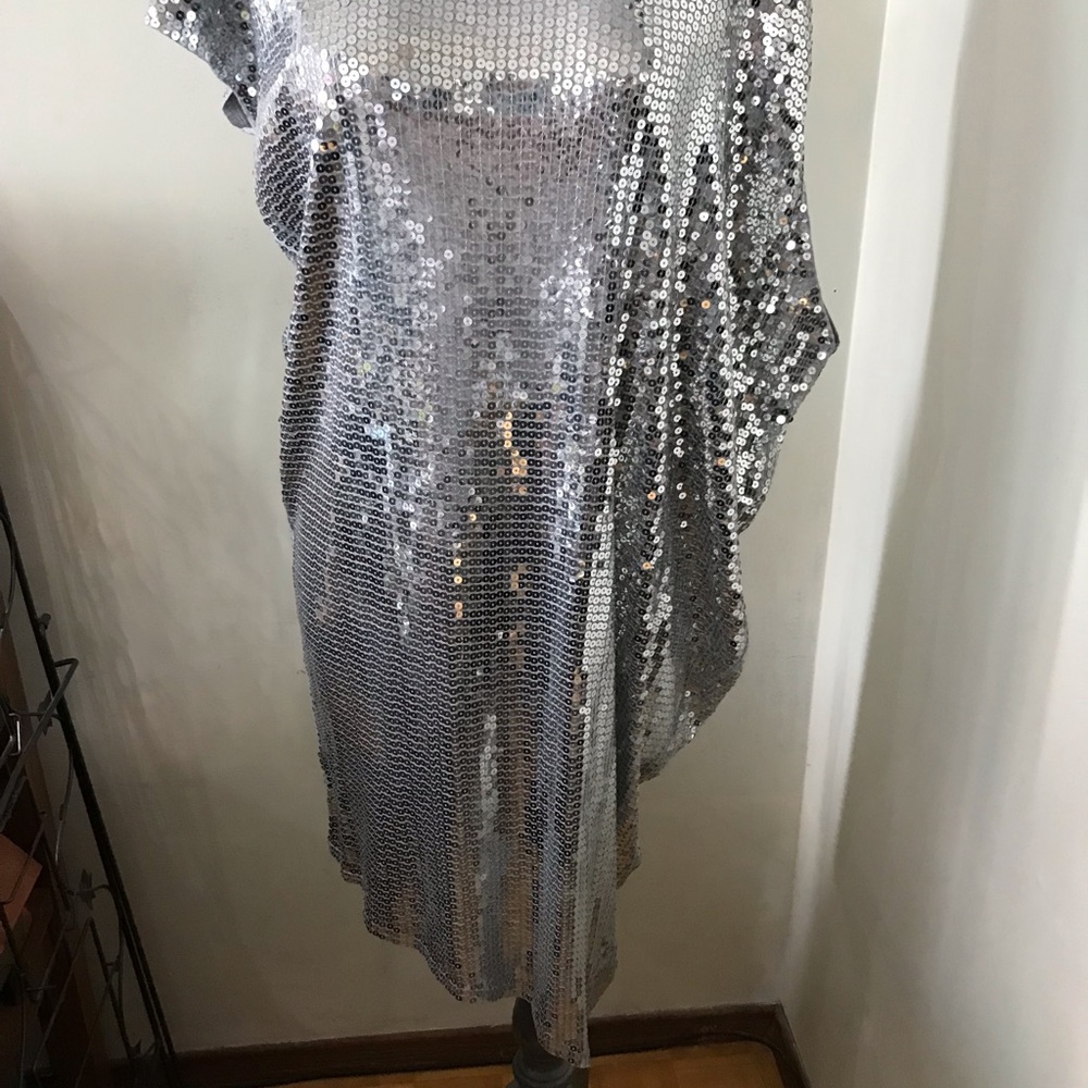 Silver Sequin One-Shoulder Evening Dress